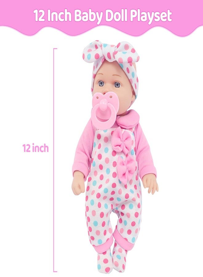 UNICORN ELEMENT 12" Baby Doll with Pink Dot Clothes Accessories Playset, 7 Set 12 Inch Baby Doll Bottle Toy Pacifier Pretend Game for 3+ Kids Gifts in Box - Image 3